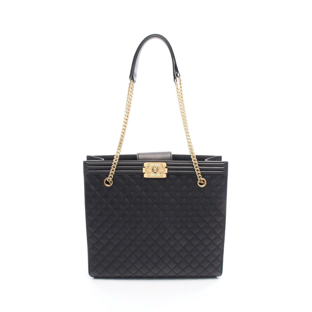 Chanel Boy Shopping Bag Tote Leather Lambskin Sheepskin Black